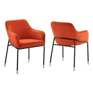 Modway Jovi 19&quot Performance Velvet Dining Armchair in Black/Orange (Set of 2)