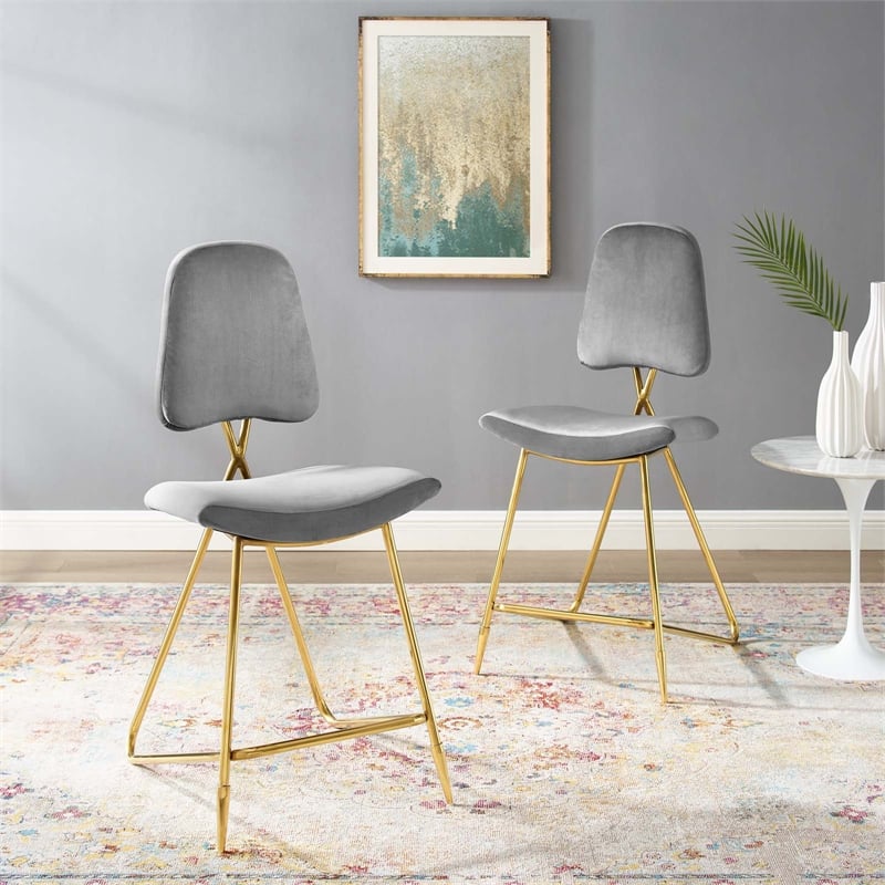 Modway Ponder Performance Velvet Upholstered Dining Counter Stool in Gray