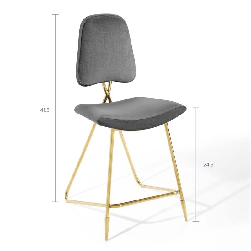 Modway Ponder Performance Velvet Upholstered Dining Counter Stool in Gray