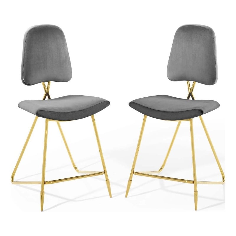 Modway Ponder Performance Velvet Upholstered Dining Counter Stool in Gray