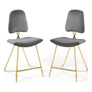 Modway Ponder Performance Velvet Upholstered Dining Counter Stool in Gray