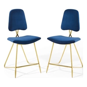 Modway Ponder 24.5&quot Modern Performance Velvet Counter Stool in Navy (Set of 2)