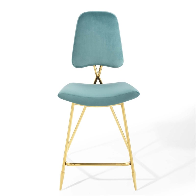 Modway Ponder Performance Velvet Upholstered Dining Counter Stool in Sea Blue