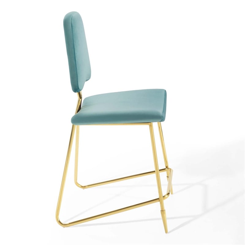 Modway Ponder Performance Velvet Upholstered Dining Counter Stool in Sea Blue