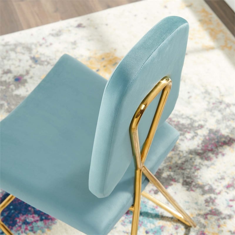 Modway Ponder Performance Velvet Upholstered Dining Counter Stool in Sea Blue