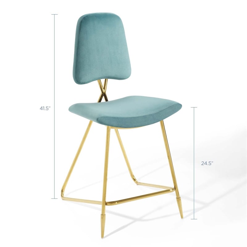 Modway Ponder Performance Velvet Upholstered Dining Counter Stool in Sea Blue