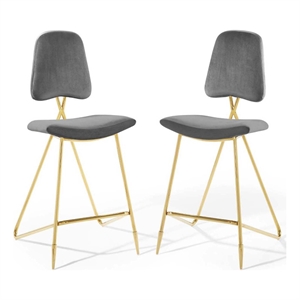 Modway Ponder 26.5&quot Modern Performance Velvet Counter Stool in Gray (Set of 2)