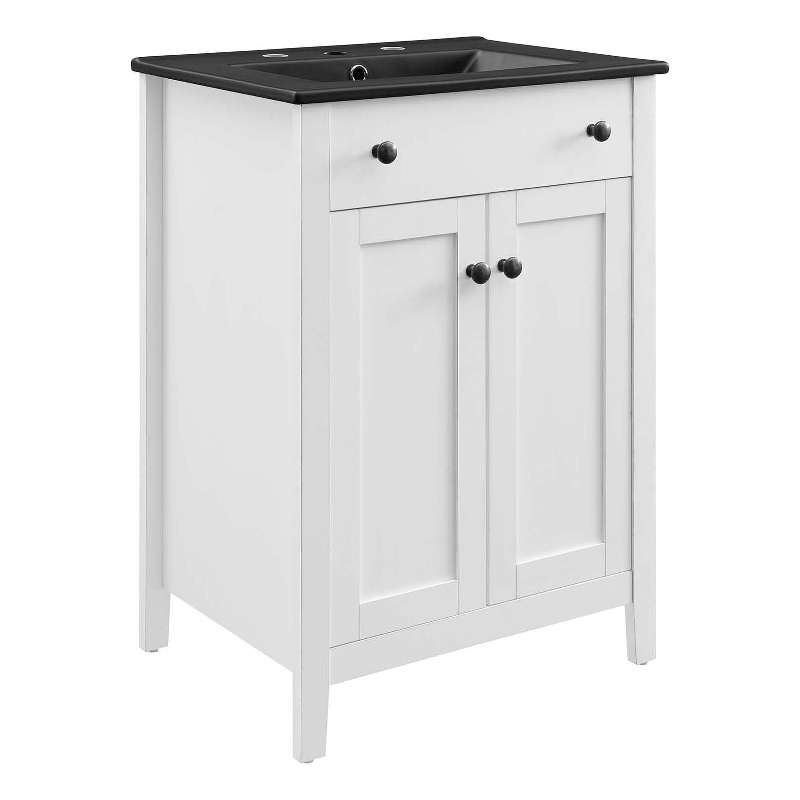 Modway Nantucket Modern Wood/Ceramic Bathroom Vanity in White/Black