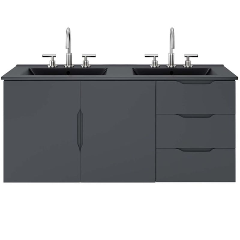 Modway Vitality Modern Wood/Ceramic Double Sink Bathroom Vanity in Gray/Black