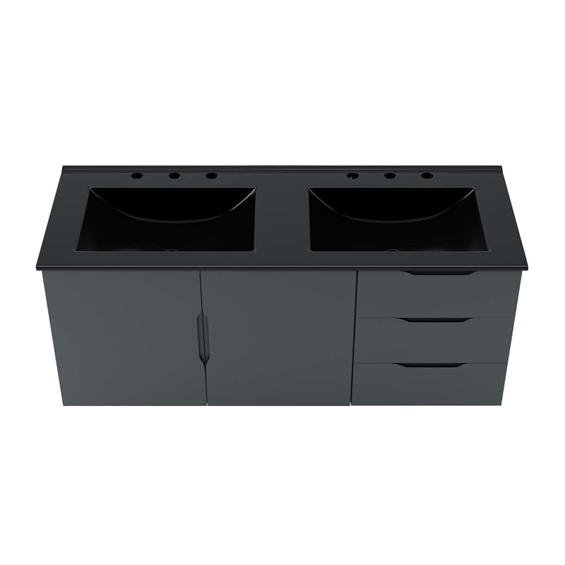 Modway Vitality Modern Wood/Ceramic Double Sink Bathroom Vanity in Gray/Black