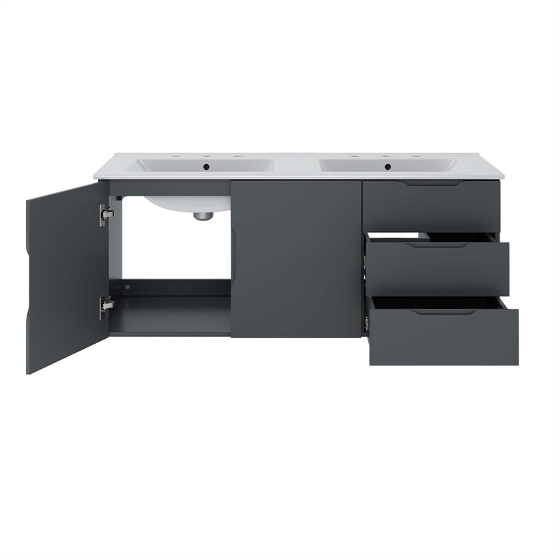 Modway Vitality Modern Wood/Ceramic Double Sink Bathroom Vanity in Gray