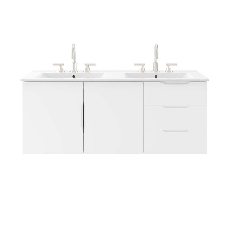 Modway Vitality Modern Wood/Ceramic Double Sink Bathroom Vanity in White