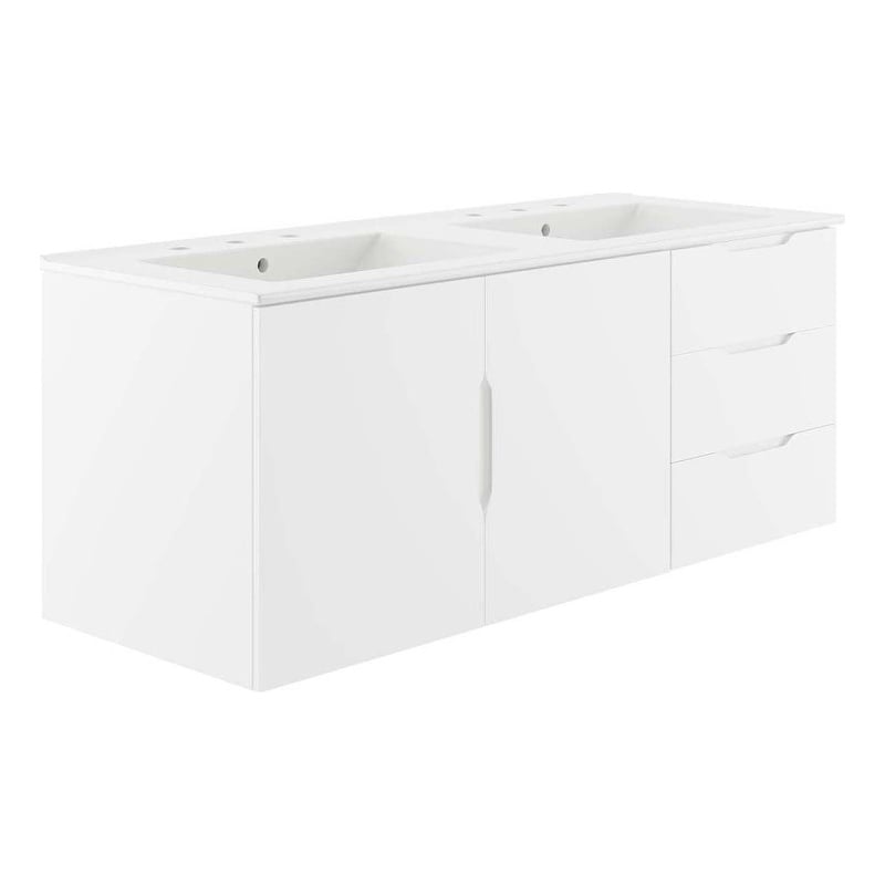 Modway Vitality Modern Wood/Ceramic Double Sink Bathroom Vanity in White