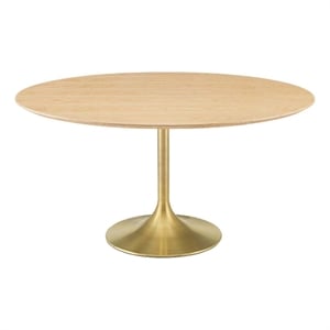 Modway Lippa 60&quot Round Modern Wood/Metal Dining Table in Natural/Gold