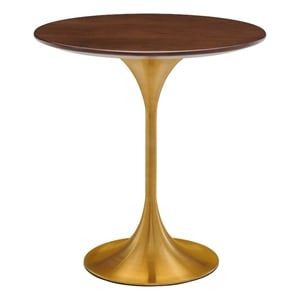 Modway Lippa 20&quot Round Modern Wood/Stainless Steel Side Table in Cherry/Gold
