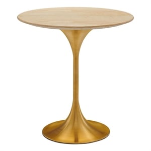 Modway Lippa 20&quot Round Modern Wood/Stainless Steel Side Table in Natural/Gold