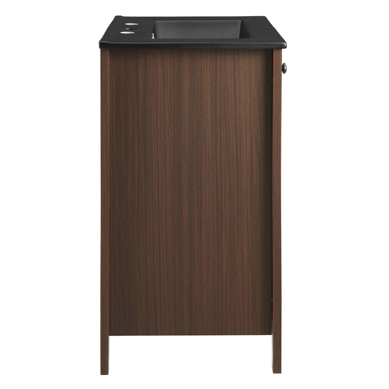 Modway Nantucket Modern Wood/Ceramic Bathroom Vanity in Walnut/White