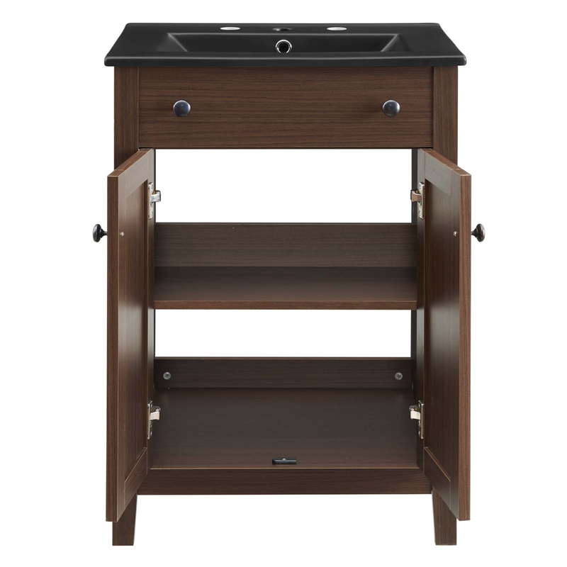 Modway Nantucket Modern Wood/Ceramic Bathroom Vanity in Walnut/White