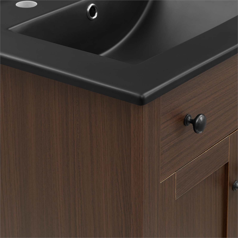 Modway Nantucket Modern Wood/Ceramic Bathroom Vanity in Walnut/White