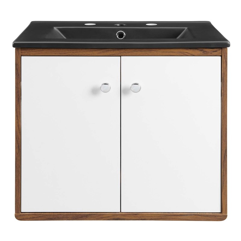 Modway Transmit Modern Wood Wall-Mount Bathroom Vanity in White/Walnut