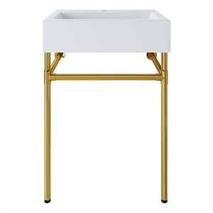 Modway Redeem 24&quotWall-Mount Stainless Steel Bathroom Vanity in Gold/White