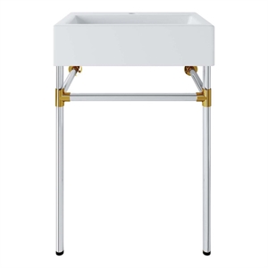 Modway Redeem 24&quot Wall-Mount Stainless Steel Bathroom Vanity in Silver/White