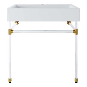 Modway Redeem 32&quot Wall-Mount Acrylic & Ceramic Bathroom Vanity in Clear/White