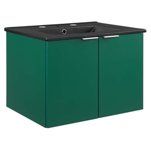 Modway Maybelle Modern Wood Wall-Mount Bathroom Vanity in Green/Black
