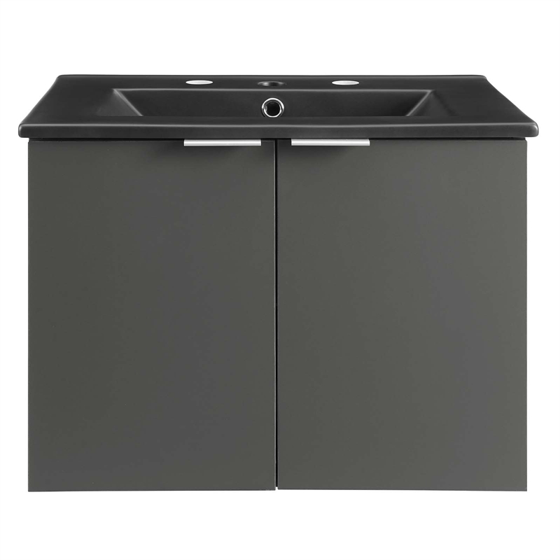 Modway Maybelle Modern Wood Wall-Mount Bathroom Vanity in Gray/Black