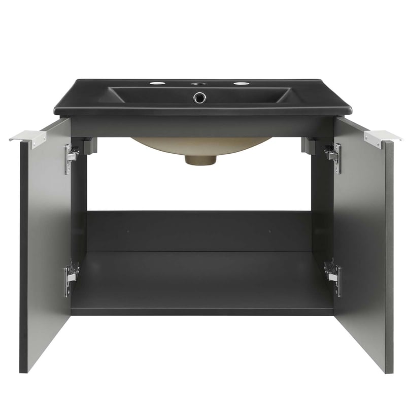 Modway Maybelle Modern Wood Wall-Mount Bathroom Vanity in Gray/Black