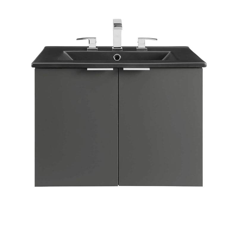 Modway Maybelle Modern Wood Wall-Mount Bathroom Vanity in Gray/Black