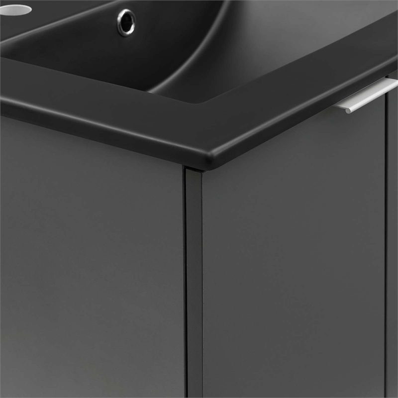 Modway Maybelle Modern Wood Wall-Mount Bathroom Vanity in Gray/Black