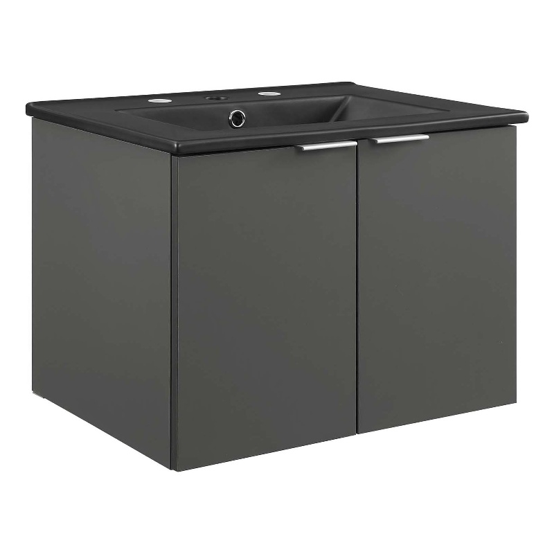 Modway Maybelle Modern Wood Wall-Mount Bathroom Vanity in Gray/Black