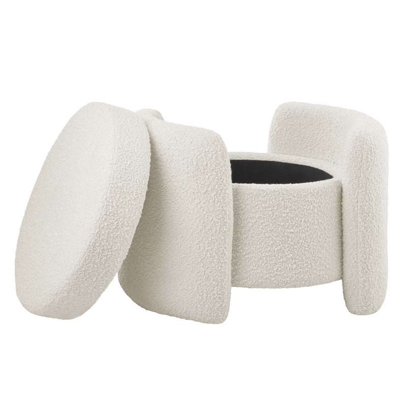 Modway Nebula Modern Boucle Fabric Upholstered Ottoman in Ivory