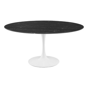 Modway Lippa 60&quot Round Metal & Artificial Marble Dining Table in Black/White