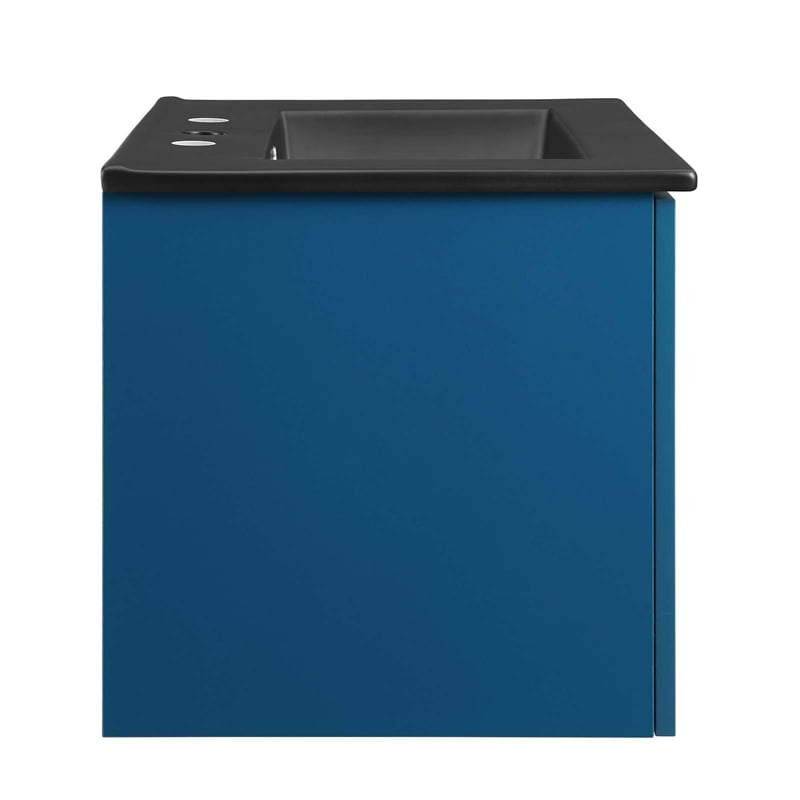 Modway Maybelle Modern Wood Wall-Mount Bathroom Vanity in Navy/Black