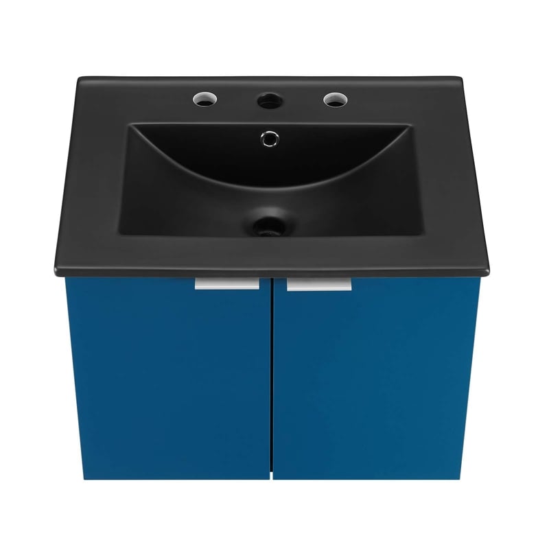Modway Maybelle Modern Wood Wall-Mount Bathroom Vanity in Navy/Black