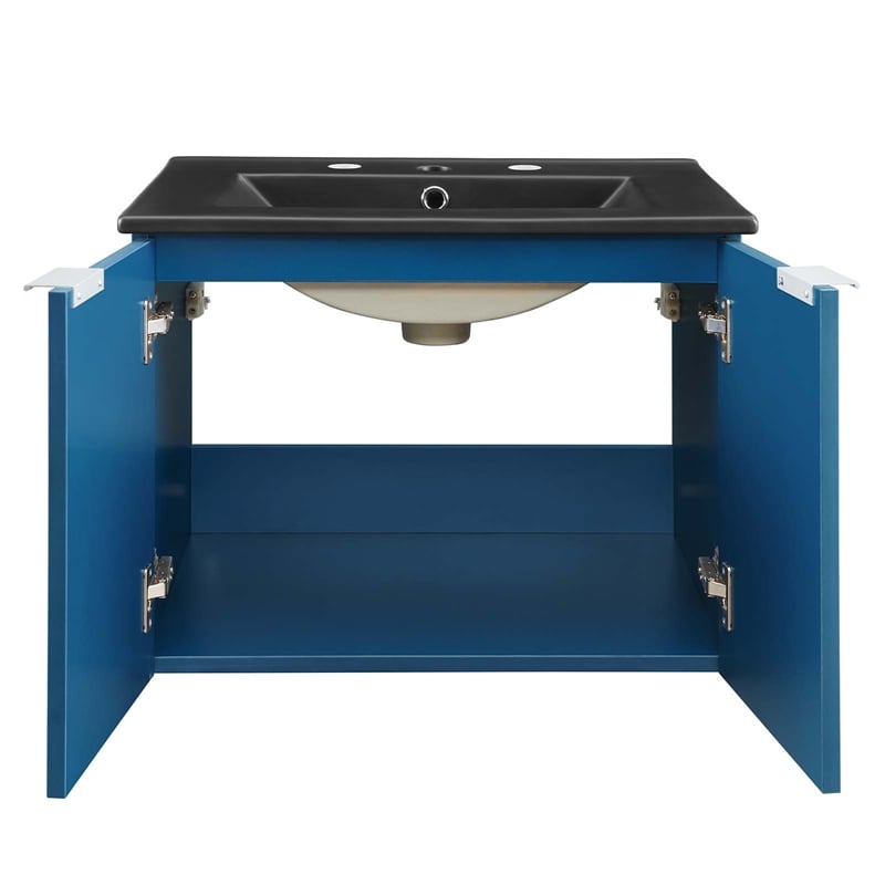 Modway Maybelle Modern Wood Wall-Mount Bathroom Vanity in Navy/Black