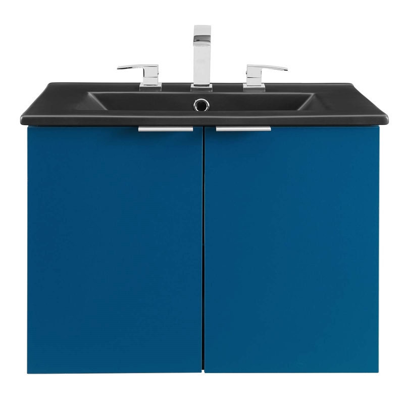 Modway Maybelle Modern Wood Wall-Mount Bathroom Vanity in Navy/Black