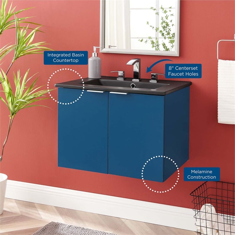 Modway Maybelle Modern Wood Wall-Mount Bathroom Vanity in Navy/Black