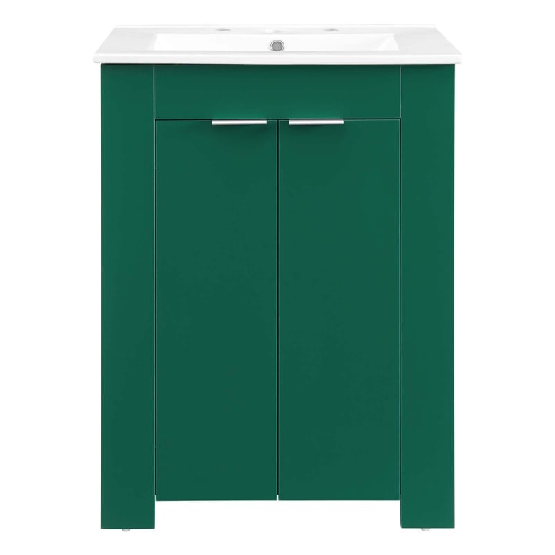 Modway Maybelle Modern Wood/Ceramic Bathroom Vanity in Green/White