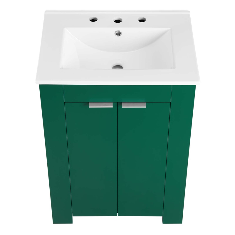 Modway Maybelle Modern Wood/Ceramic Bathroom Vanity in Green/White