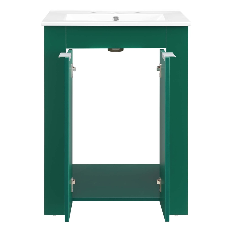 Modway Maybelle Modern Wood/Ceramic Bathroom Vanity in Green/White