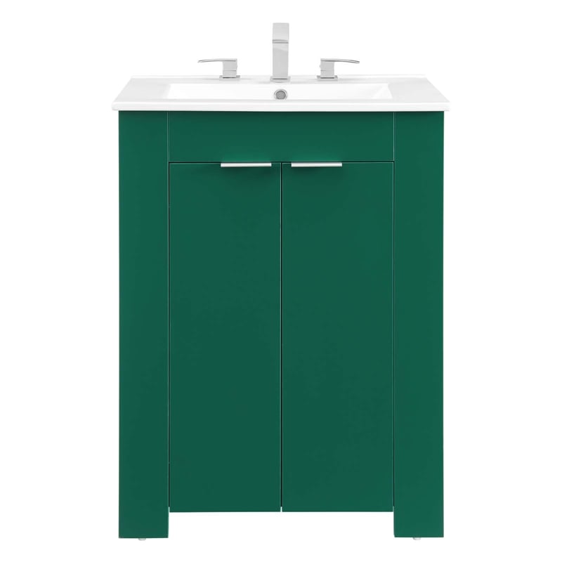 Modway Maybelle Modern Wood/Ceramic Bathroom Vanity in Green/White