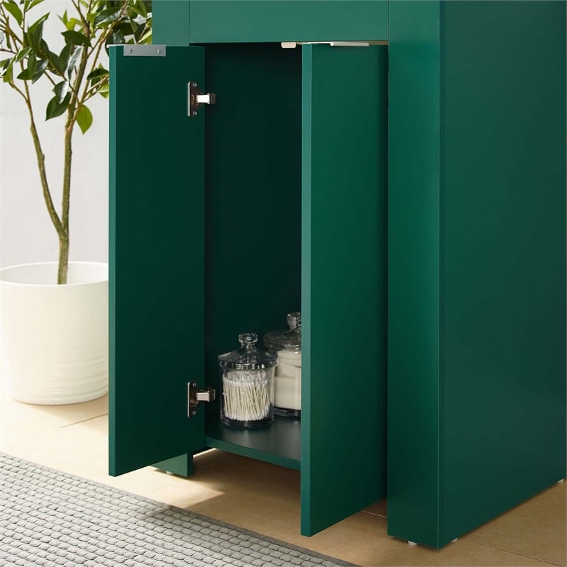 Modway Maybelle Modern Wood/Ceramic Bathroom Vanity in Green/White