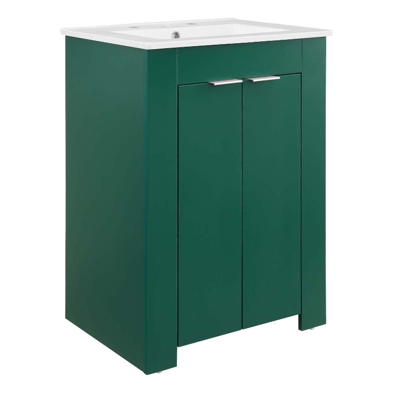 Modway Maybelle Modern Wood/Ceramic Bathroom Vanity in Green/White