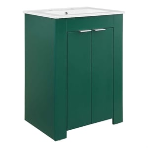 Modway Maybelle Modern Wood/Ceramic Bathroom Vanity in Green/White