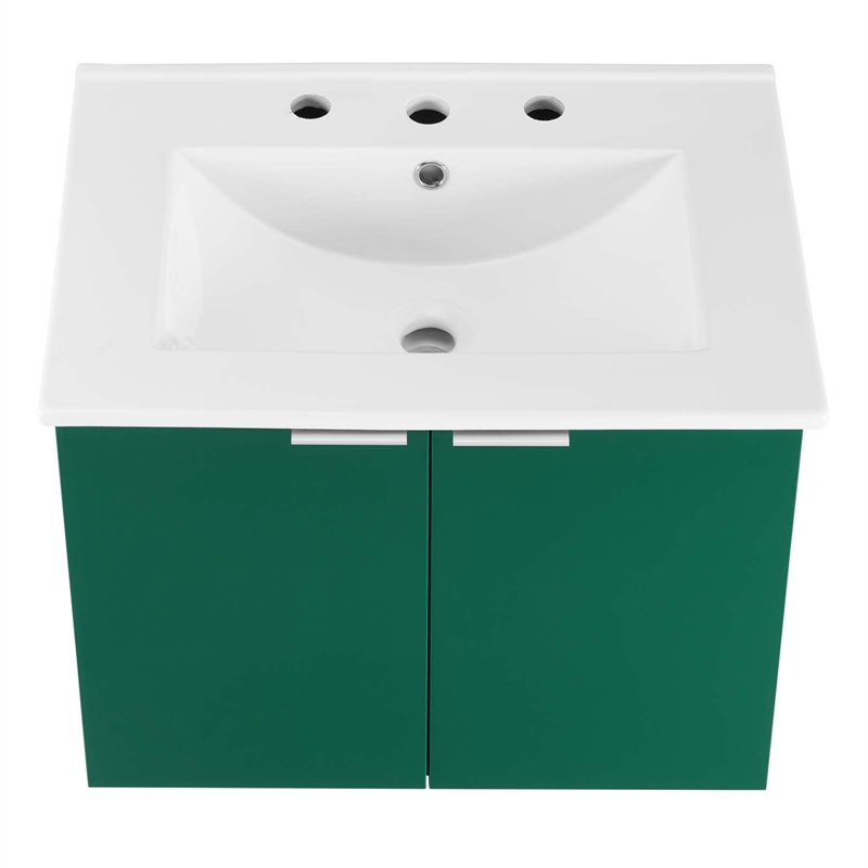 Modway Maybelle Modern Wood Wall-Mount Bathroom Vanity in Green/White