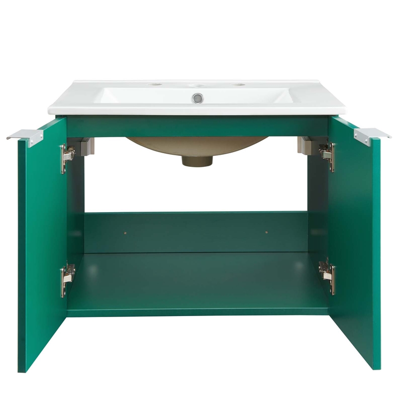 Modway Maybelle Modern Wood Wall-Mount Bathroom Vanity in Green/White