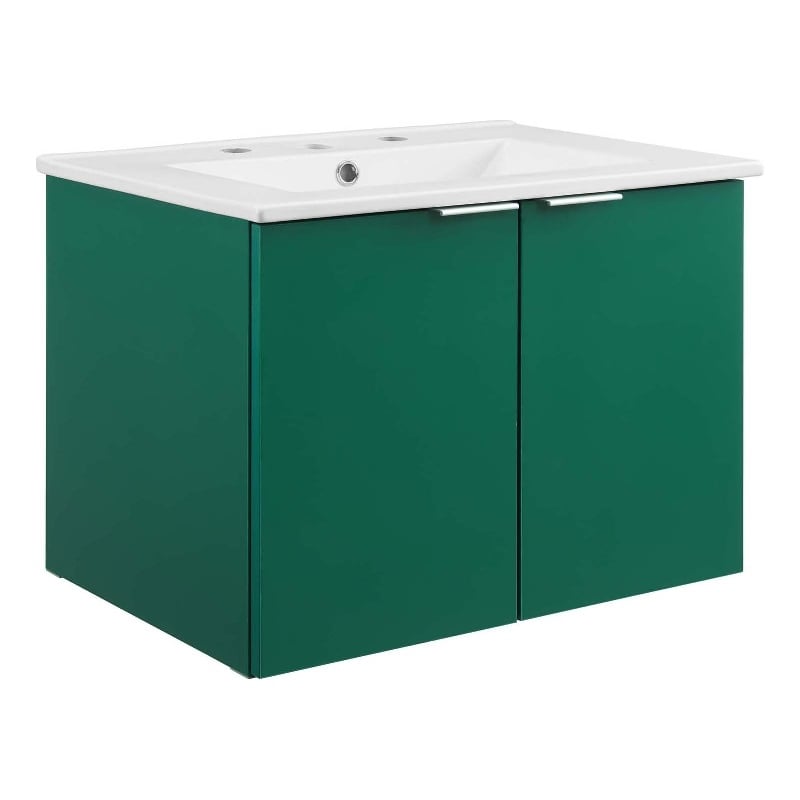 Modway Maybelle Modern Wood Wall-Mount Bathroom Vanity in Green/White